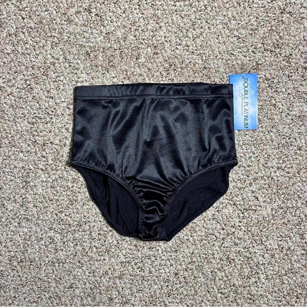 Double Platinum 2 piece Black‎ Dance set Satin crop Top and Briefs Adult XS NWT